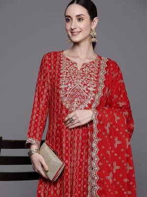 Ethnic Motifs Printed Regular Sequinned Kurta With Trousers & Dupatta 2