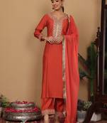 Yoke Design Zari Embroidered Sequinned Kurta with Trousers & Dupatta