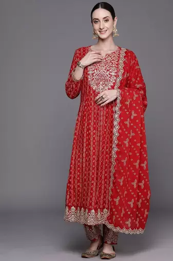 Ethnic Motifs Printed Regular Sequinned Kurta With Trousers & Dupatta