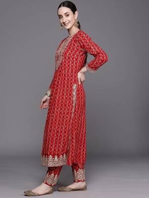 Ethnic Motifs Printed Regular Sequinned Kurta With Trousers & Dupatta 6