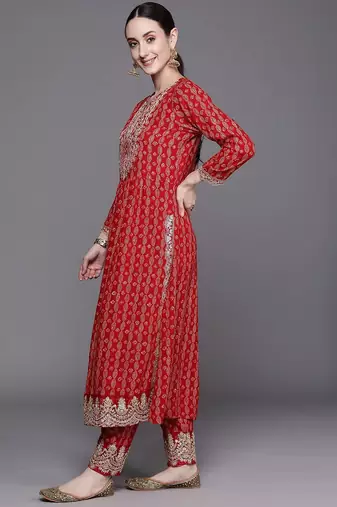 Ethnic Motifs Printed Regular Sequinned Kurta With Trousers & Dupatta