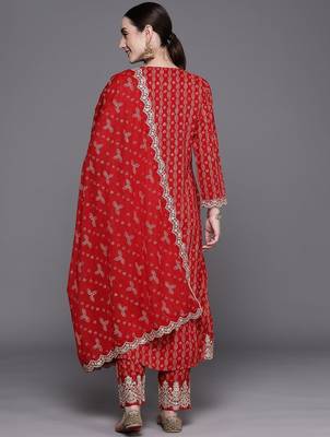 Ethnic Motifs Printed Regular Sequinned Kurta With Trousers & Dupatta 7