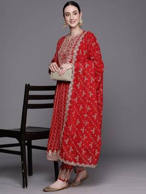 Ethnic Motifs Printed Regular Sequinned Kurta With Trousers & Dupatta 8