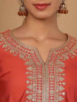 Yoke Design Zari Embroidered Sequinned Kurta with Trousers & Dupatta 2