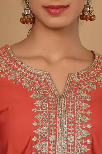 Yoke Design Zari Embroidered Sequinned Kurta with Trousers & Dupatta