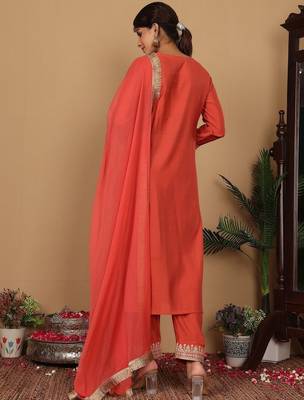 Yoke Design Zari Embroidered Sequinned Kurta with Trousers & Dupatta 6