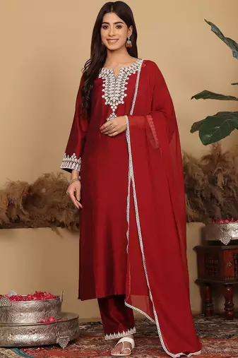Women Floral Embroidered Regular Kurta with Trousers & Dupatta