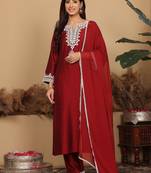 Women Floral Embroidered Regular Kurta with Trousers & Dupatta