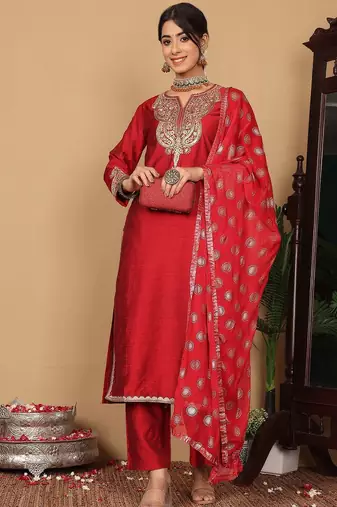 Women Ethnic Motifs Embroidered Regular Sequinned Kurta with Trousers & Dupatta