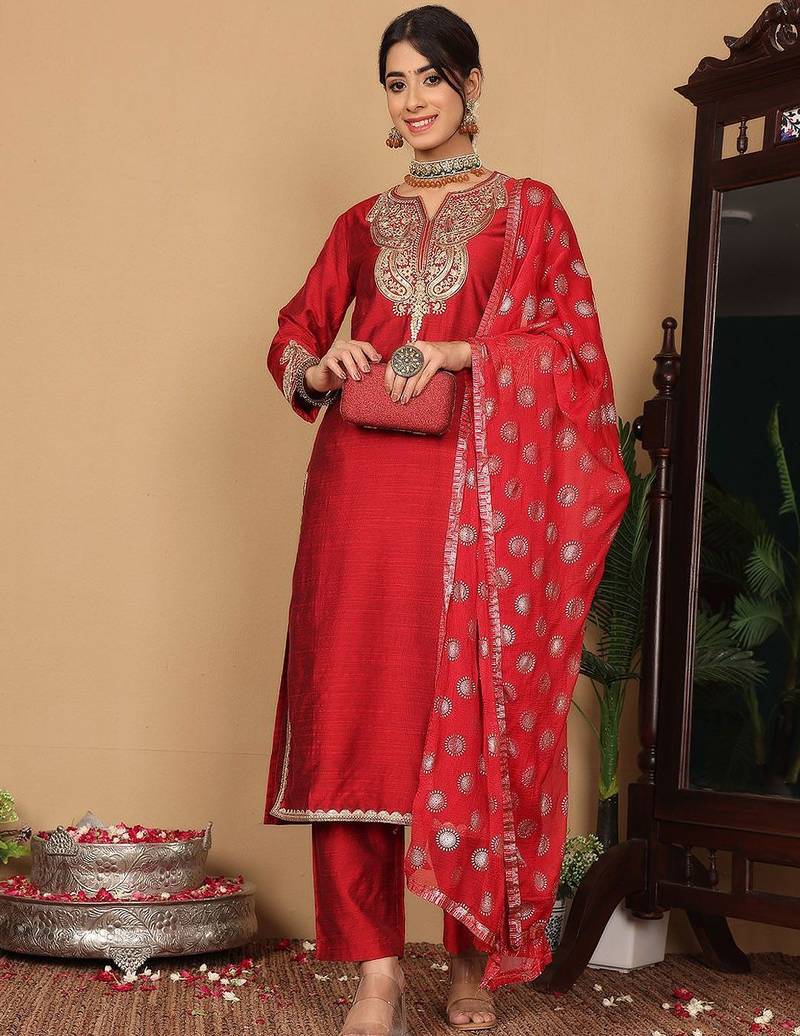 Women Ethnic Motifs Embroidered Regular Sequinned Kurta with Trousers & Dupatta