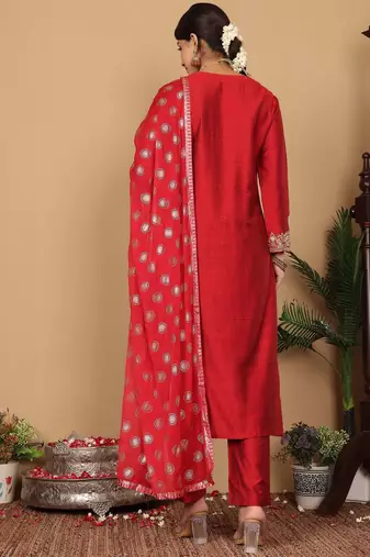Women Ethnic Motifs Embroidered Regular Sequinned Kurta with Trousers & Dupatta