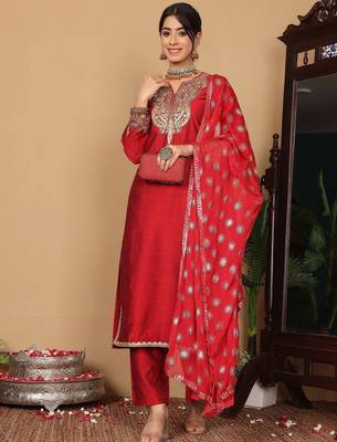 Women Ethnic Motifs Embroidered Regular Sequinned Kurta with Trousers & Dupatta 6