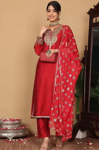 Women Ethnic Motifs Embroidered Regular Sequinned Kurta with Trousers & Dupatta