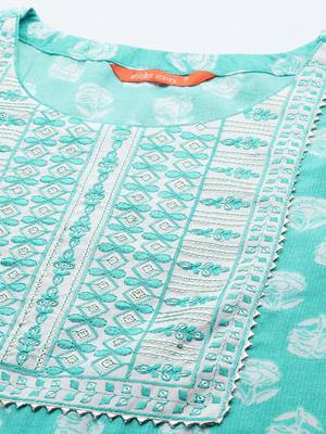 Floral Printed Regular Sequinned Pure Cotton Kurta With Trousers & Dupatta 2
