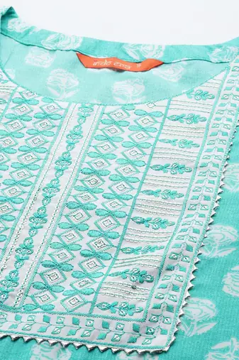 Floral Printed Regular Sequinned Pure Cotton Kurta With Trousers & Dupatta