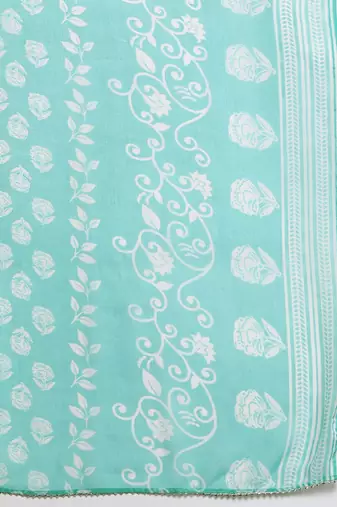 Floral Printed Regular Sequinned Pure Cotton Kurta With Trousers & Dupatta