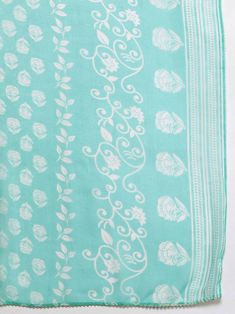 Floral Printed Regular Sequinned Pure Cotton Kurta With Trousers & Dupatta