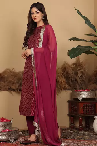 Women Brocade Princess cut A Line Halter Neck Kurta with Trouser & Dupatta