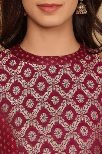 Women Brocade Princess cut A Line Halter Neck Kurta with Trouser & Dupatta