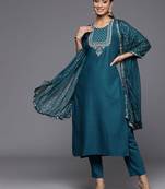 Floral Thread Work Yoke Sequinned Kurta with Trousers & Dupatta