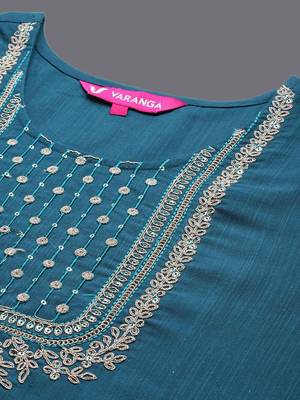 Floral Thread Work Yoke Sequinned Kurta with Trousers & Dupatta 2