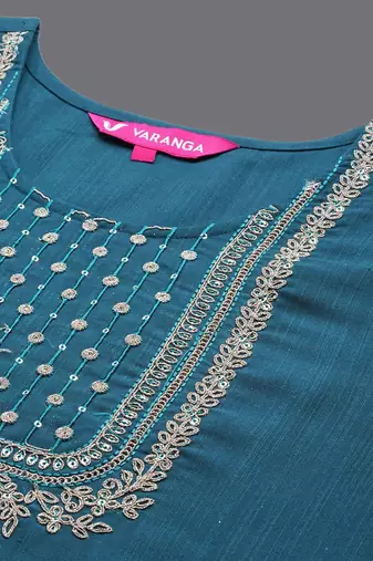 Floral Thread Work Yoke Sequinned Kurta with Trousers & Dupatta