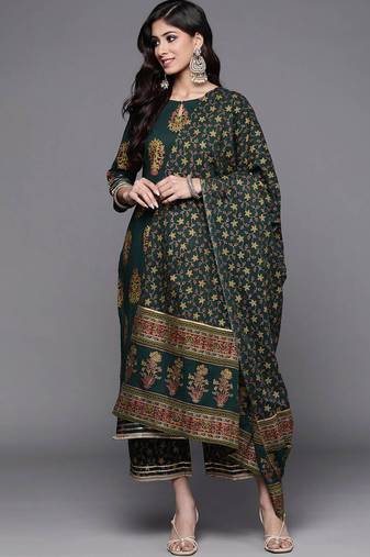 Floral Printed Kurta with Trousers & Dupatta