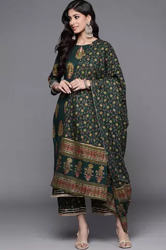 Floral Printed Kurta with Trousers & Dupatta