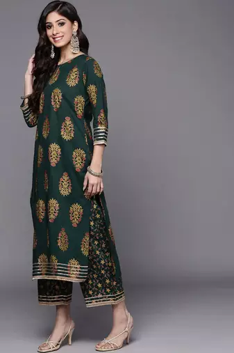 Floral Printed Kurta with Trousers & Dupatta