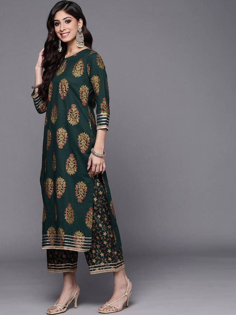 Floral Printed Kurta with Trousers & Dupatta