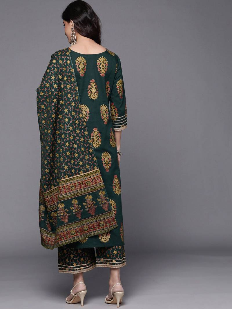 Floral Printed Kurta with Trousers & Dupatta