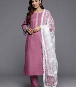 Floral Thread Embroidered Straight Kurta & Trousers With Dupatta