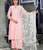 Floral Thread Zari Embroidered Straight Kurta & Trousers With Dupatta