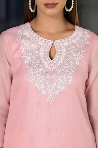 Floral Thread Zari Embroidered Straight Kurta & Trousers With Dupatta