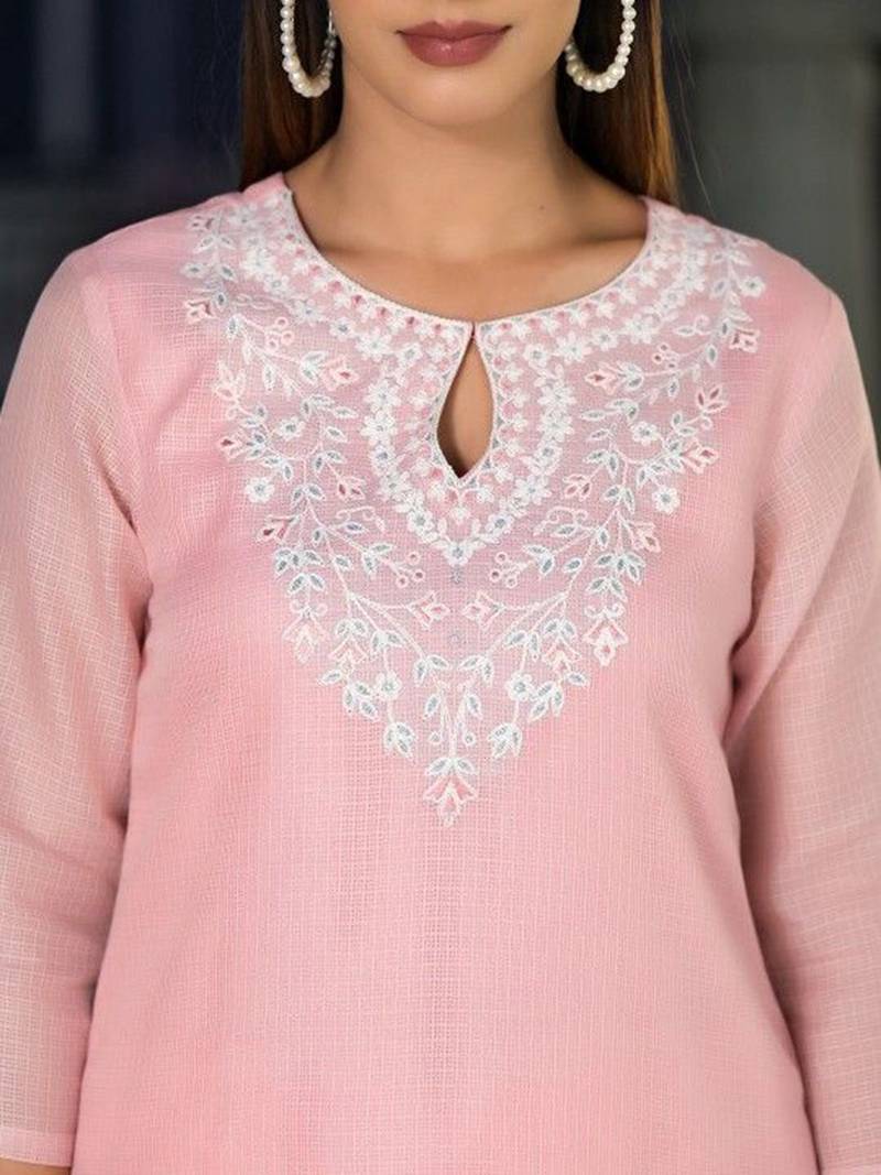 Floral Thread Zari Embroidered Straight Kurta & Trousers With Dupatta