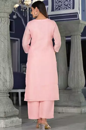Floral Thread Zari Embroidered Straight Kurta & Trousers With Dupatta