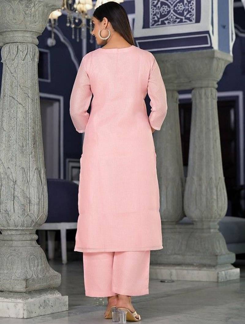 Floral Thread Zari Embroidered Straight Kurta & Trousers With Dupatta