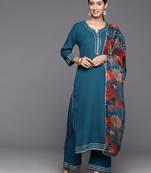 Yoke Design Straight Kurta & Trousers With Dupatta