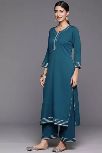 Yoke Design Straight Kurta & Trousers With Dupatta