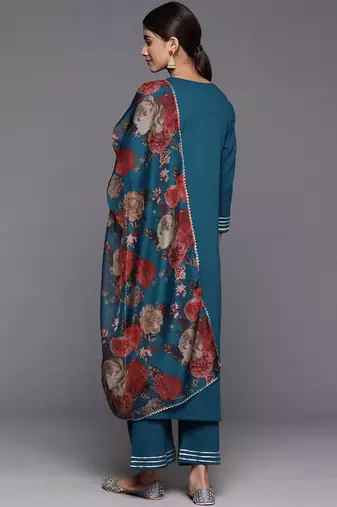 Yoke Design Straight Kurta & Trousers With Dupatta