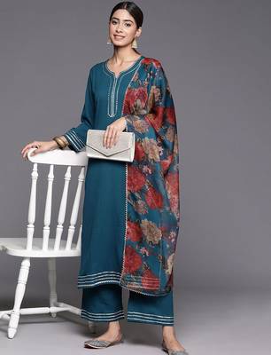 Yoke Design Straight Kurta & Trousers With Dupatta 7