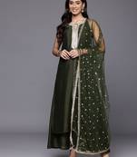 Ethnic Motifs Embroidered Sequinned Straight Kurta & Trousers With Dupatta