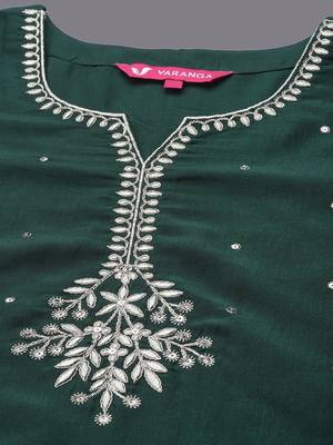 Ethnic Motifs Yoke Design Sequinned Straight Kurta With Trousers & Dupatta 2