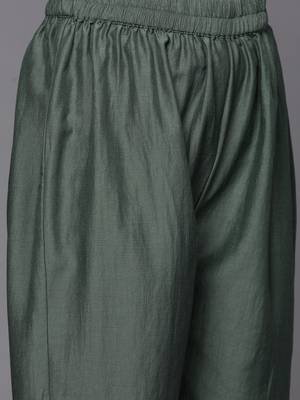 Ethnic Motifs Yoke Design Sequinned Straight Kurta With Trousers & Dupatta 3
