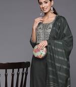 Women Green Yoke Design Sequinned Kurta with Trousers & With Dupatta