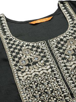 Women Green Yoke Design Sequinned Kurta with Trousers & With Dupatta 2