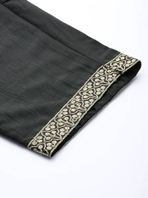 Women Green Yoke Design Sequinned Kurta with Trousers & With Dupatta 8