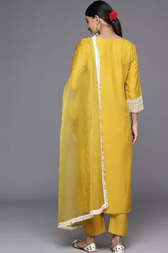 Floral Embroidered Straight Kurta with Trousers & Dupatta