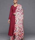 V-Neck Anarkali Kurta with Trousers & Dupatta