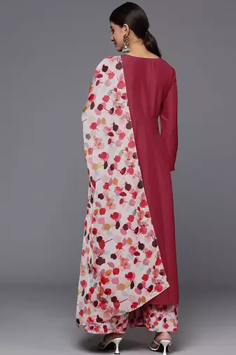 V-Neck Anarkali Kurta with Trousers & Dupatta